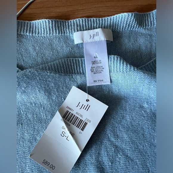 J. Jill Linen-Blend Light Blue Tassel Hem Poncho Top One Size Flowy Boho - Picture 8 of 11